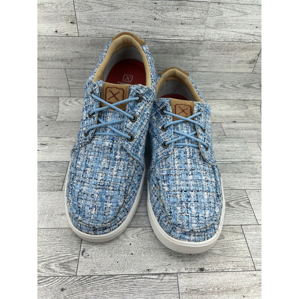 Twisted X WCA0036 Blue Multi Woven Fabric Leather Kicks Moc Toe Men Sz 11M